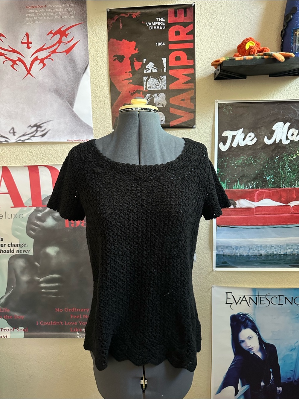 Eddie Bauer Linen blend Crochet Short-Sleeve Women's Top